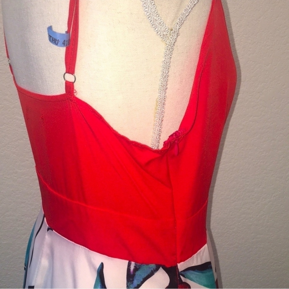 Tie Front V Neck Cami Floral Print Spaghetti Strap Button Down A-Line Ma… - Picture 6 of 12